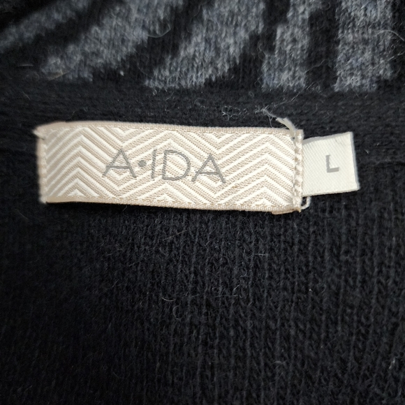 A.IDA Black and Zebra Print Wool Cardigan Sweater, Size Large - Picture 6 of 11